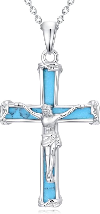 HPQQ Cross Necklace 925 Sterling Silver Turquoise Tree of Life Celtic Knot Cross Pendant Jewelry Mother's Day Gifts for Women