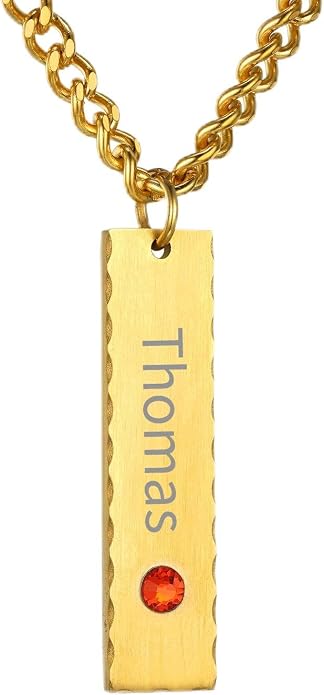 GOLDCHIC JEWELRY Personalized Birthstone Name Necklaces for Men Women, Engraved Family Names Necklace with Birthstone Vertical Bar Necklace, Pendant for Husband/Father/Grandma/Wife Birthday Gifts