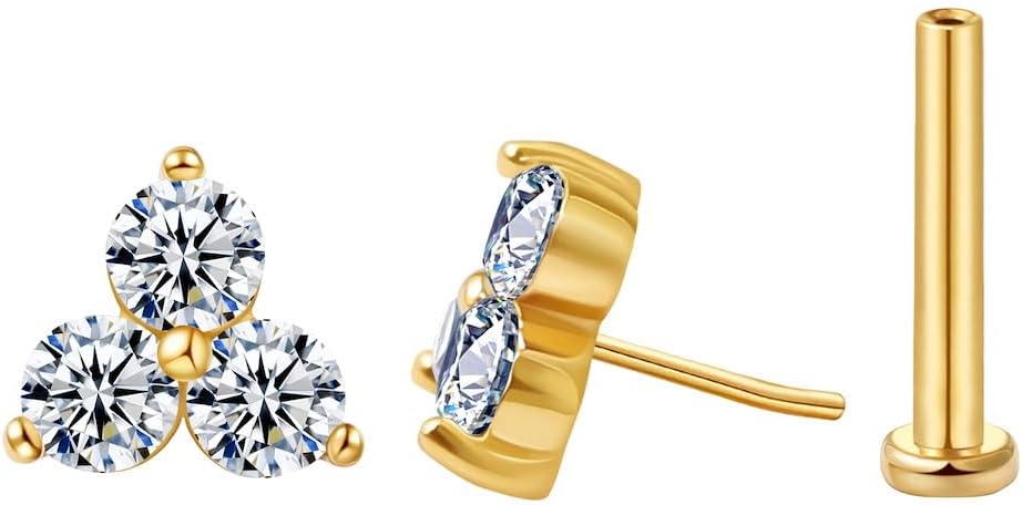 FANSING Cartilage Earring Tragus Stud Trio CZ Stone Flat Back Earring for Helix Conch Threadless Push Pin Labret Stud