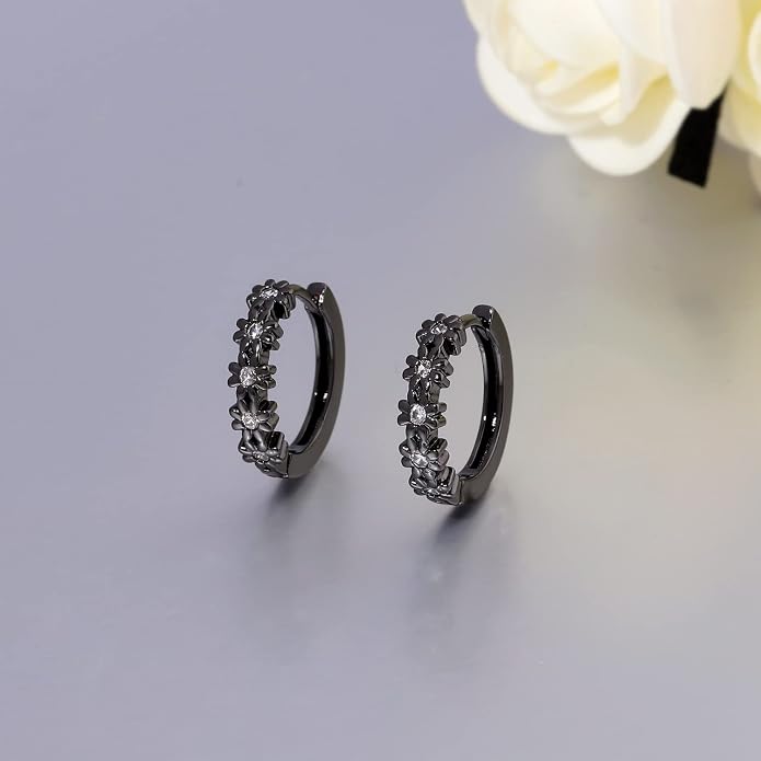 CiNily Small Hoop Earrings for Women Girls Flower Cubic Zirconia Huggie Earrings Hypoallergenic 14K Yellow Gold Plated Cartilage Earrings