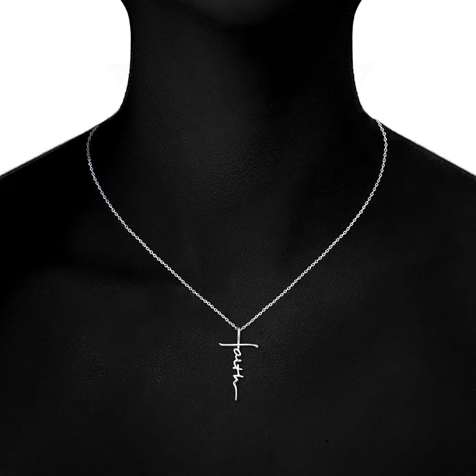 PRAYMOS Faith Cross Necklace for Women 925 Sterling Silver Pendant Necklace With Birthstone Initial Christian Religious Confirmation Baptism Mothers Day Gifts