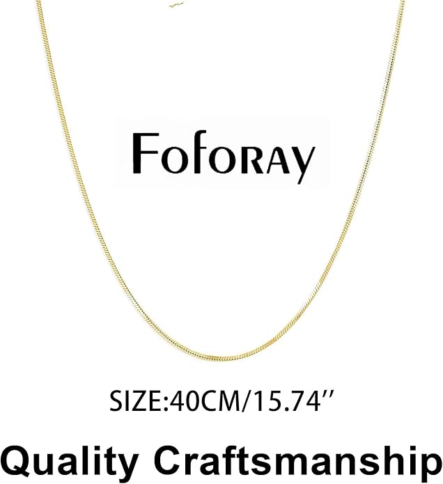 Gold Herringbone Necklace For Women - Rope Chork,Flat Snake Chain Necklaces in 18K Gold & White Gold Plated Tone - Simple Daily Jewelry-Tarnish Free-16-18in