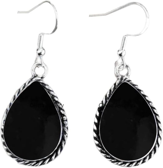 Pure 925 Sterling Silver Dangle Drop Earrings for Women, Pear Gemstone Handcrafted Earrings for Women & Girl ('Amethyst)