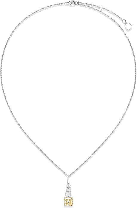 Miss mimi CZ Pendant Necklace, Golden Yellow Princess Cut or Crescent Moon, 18K Gold Plated, Adjustable 16” or 18 + 2”in Chain, Celestial & November Birthstone Citrine Style