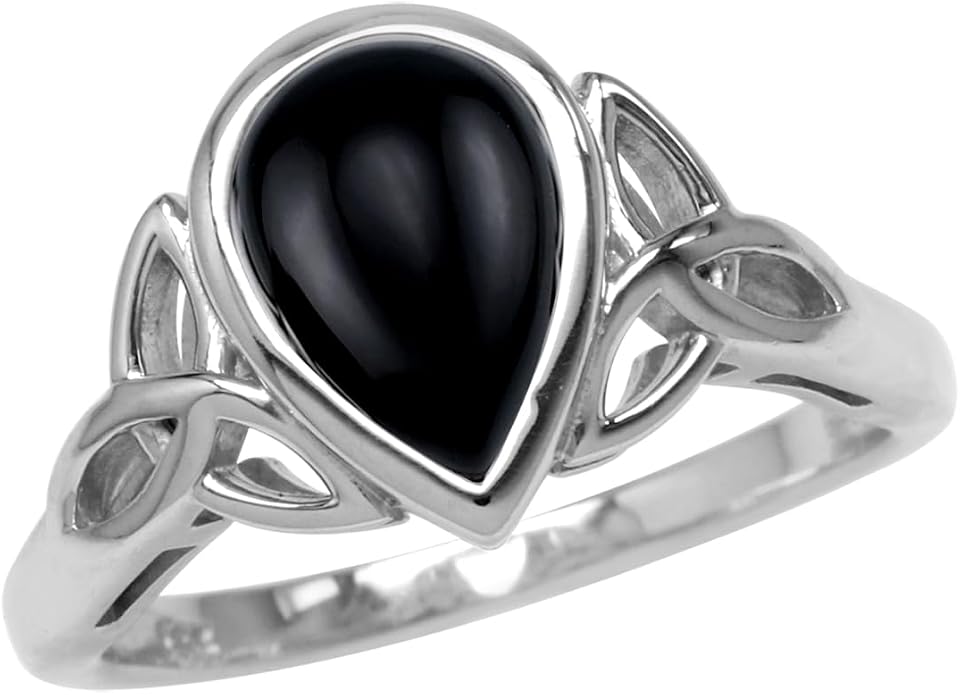 Silvershake 10X7mm Pear Shape Cabochon Gemstone White Gold Plated 925 Sterling Silver Triquetra Trinity Celtic Knot Solitaire Ring Jewelry for Women