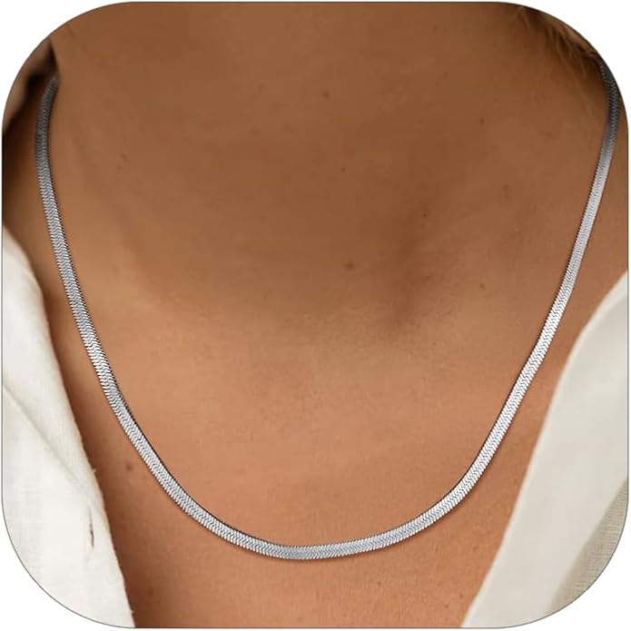 FindChic Black/14K Gold Plated Herringbone Choker Chain Necklace for Women | Waterproof Stainless Steel, Dainty Layering, Flat Snake Chain, Non-Tarnish, Hypoallergenic, Adjustable Extender, Gift Box