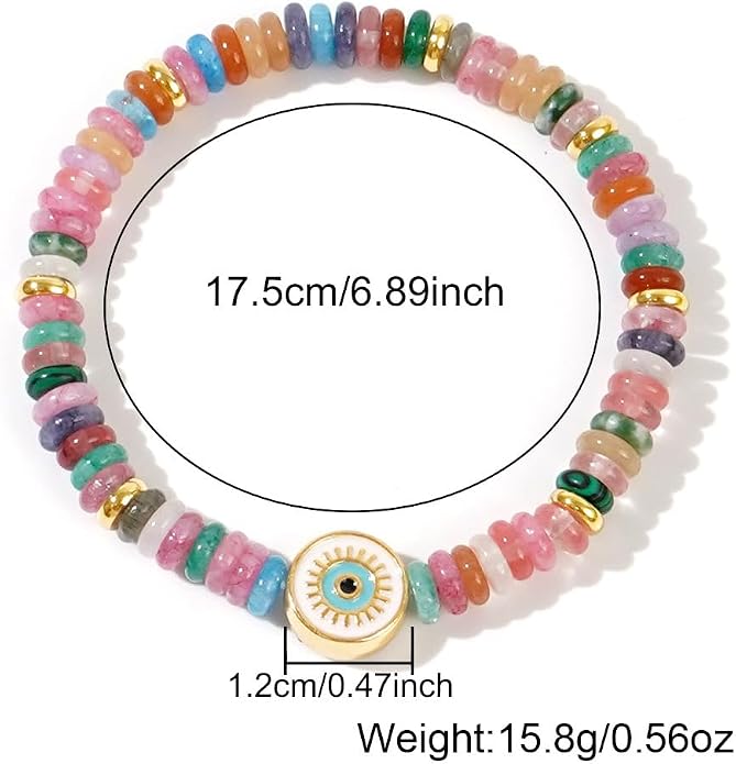 Evil Eye Bracelets For Women, Boho Colorful Gemstone Beaded Enamel Bracelet Charm Natural Stone Summer Beach Lucky Jewelry Gift