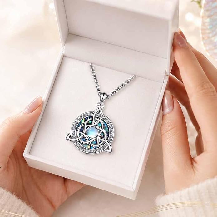 CRMAD Celtic Witchy Jewelry for Women Men Nudo De Bruja 18K White Gold Original Witches Knot Necklace Triple Moon Goddess Pendant Necklace