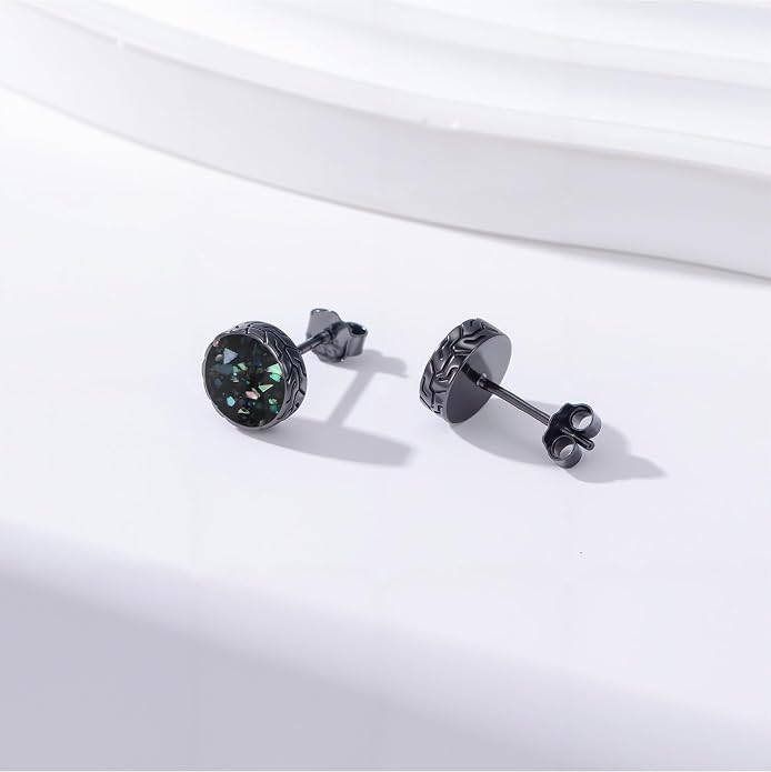 Black Stud Earrings Abalone Shell/Black Onyx/Malachite/Turquoise Round Earrings Jewelry Mothers Day Birthday Gifts for Men Women