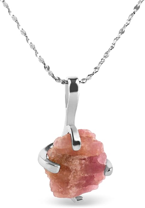 Natural raw gemstone pendant chain necklace with white gold over 925 solid sterling silver, birthstone dainty solitaire gift for her, uniquelan jewelry