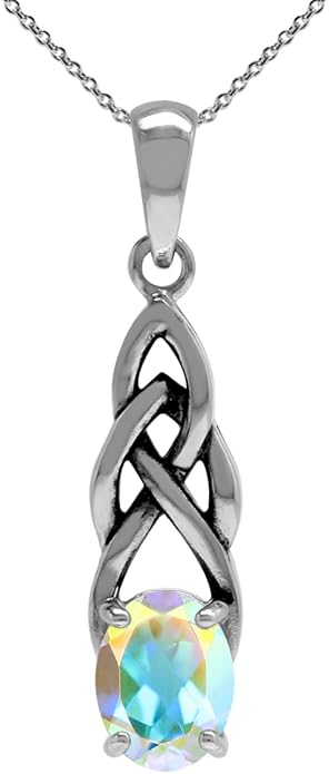 Silvershake 8X6mm Oval Shape Birthstone Gemstone Antique Finishing or Yellow Gold Plated 925 Sterling Silver Celtic Knot Weave Solitaire Pendant or Pendant with 18 Inch Chain Necklace Jewelry for Women