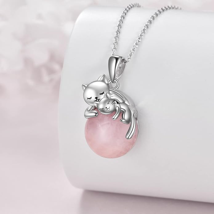Cat Necklace Sterling Silver Cat Zircon Pendant Gothic Jewelry for Women Animal Lovers Gifts