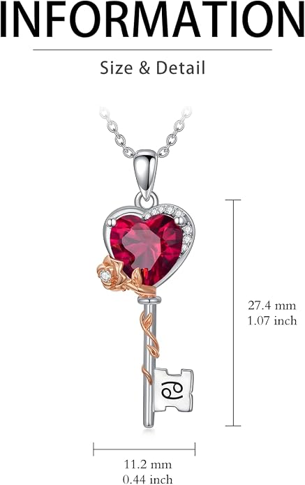 OCJ Zodiac Necklace for Women 925 Sterling Silver Rose Flower Key Pendant Necklaces Zodiac Birthstone Jewelry Wife Birthday Anniversary Christmas Gifts for Her