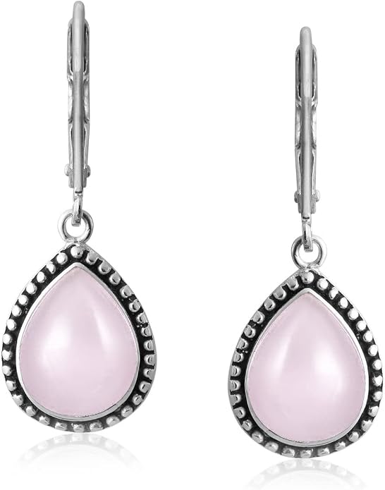 Bling Jewelry Boho Western Style Milgrain Setting Semi Precious Gemstones Lapis Turquoise Jade Onyx Quartz Pear Shaped Teardrop Lever Back Dangle Drop Earrings Teen Oxidized .925 Sterling Silver