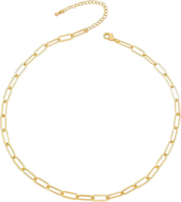 14K Gold Plated Paper Clip Chain Link Necklace Satellite Cross Key Starfish Turquoise Heart Necklace for Women