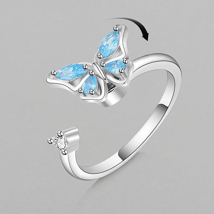 COLORFUL BLING Fidget Sunflower Evil Eye Daisy Spinner Stackable Rings Bee Butterfly Adjustable Open Rotatable CZ Cubic Zirconia Anti Stress for Women Wedding Jewelry