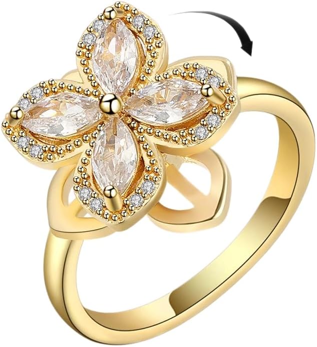 Fidget Ring Anxiety Spinner Ring Open Adjustable Sunflower Star Moon Windmill Butterfly Rings Daisy Stress Relieving Fidget Women Cubic Zirconia Anti Stress Mood Rotate Inspirations Jewelry