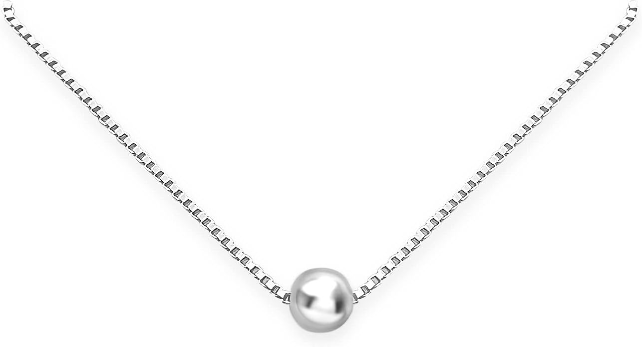 Sterling Silver Tiny Dot Necklace, Very Tiny Delicate and Dainty Sterling Silver Ball Bead Choker Necklace, Round Silver Bead Layering Necklace for Women, Dainty Minimalist Necklace