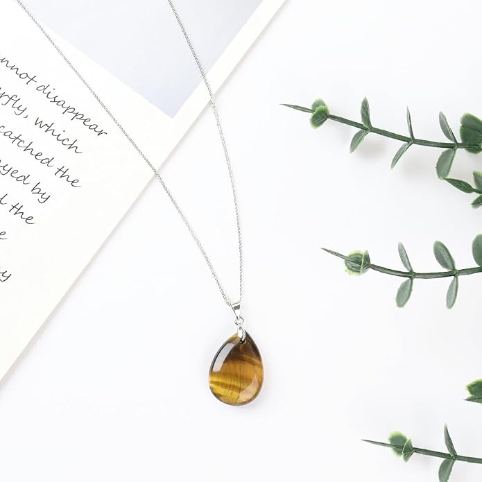 iSTONE 925 Sterling Silver Natural Crytral for Womens Pendant Necklace, Gemstone Birthstone with 17.8" Silver Chain Ladies