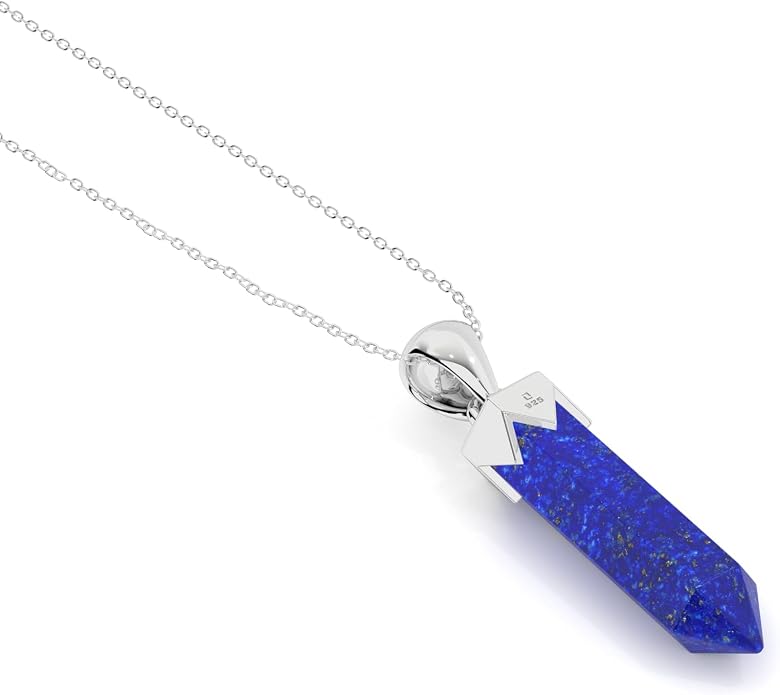 Hexagonal Shape Natural Gemstone Pendant Necklace for Women, Birthstone Jewelry Gifts for Her Birthday, Anniversary, Graduation (15x3.5mm, Bezel-Set)