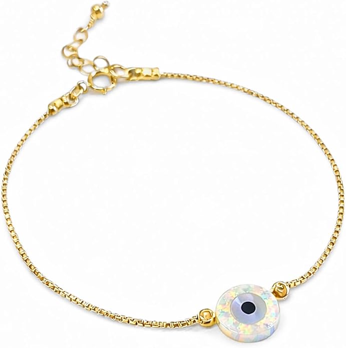 Minimalist Evil Eye Charm Bracelet – Handmade Delicate Good Luck Jewelry for Women – Adjustable 6.5” + 1” Extender