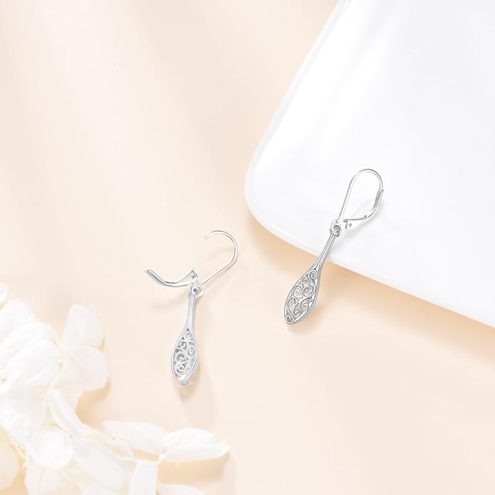 925 Sterling Silver Leverback Earrings Vintage Filigree Dangle Drop Earrings Jewelry Birthday Gifts for Women