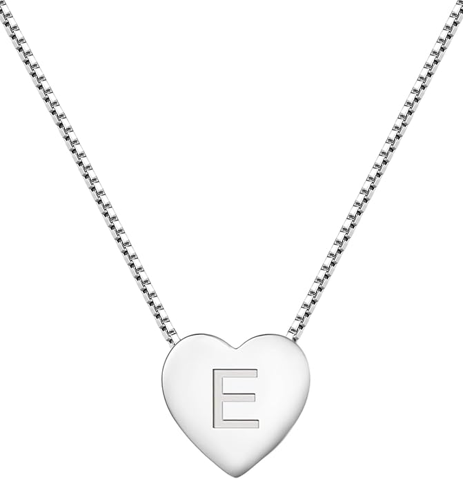 YL Initial Necklace 925 Sterling Silver Heart Letter Pendant A-Z Alphabet Cubic Zirconia Jewelry for Women