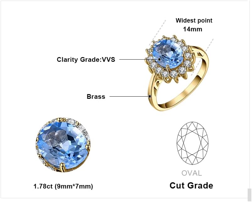 JewelryPalace Princess Diana Kate Middleton Class Gemstone Birthstone Sapphire Halo Engagement Rings for Women, Anniversary 14K White Yellow Rose Gold Plated 925 Sterling Silver Promise Rings for Her