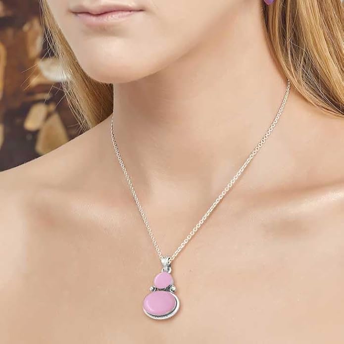 Handmade Genuine 925 Sterling Silver Pendant Necklace Natural Gemstone Crystal, Lapis, Onyx, Amber Oval Round Boho Jewelry For Women