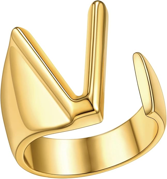 FindChic Customizable Initial Ring Statement 18K Gold Plated Fashion Cuff Rings for Women Alphabet Letter A to Z Resizable Knuckle Ring (with Gift Box)
