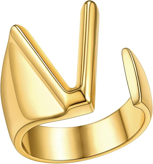 FindChic Customizable Initial Ring Statement 18K Gold Plated Fashion Cuff Rings for Women Alphabet Letter A to Z Resizable Knuckle Ring (with Gift Box)
