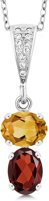 Gem Stone King 2-Stone Gemstone Birthstone Pendant Necklace for Women in 925 Sterling Silver | Oval 8x6MM | 18 Inch Silver Chain | Fine Jewelry for Her Mom Wife