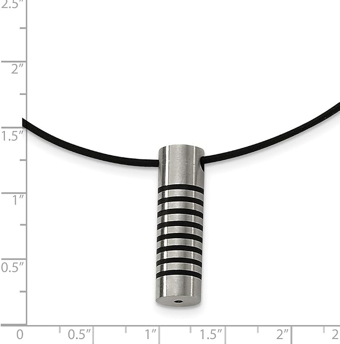 Solid Stainless Steel Men's Black Rubber Accent Leather Cord Pendant Necklace Charm Chain - with Secure Lobster Lock Clasp