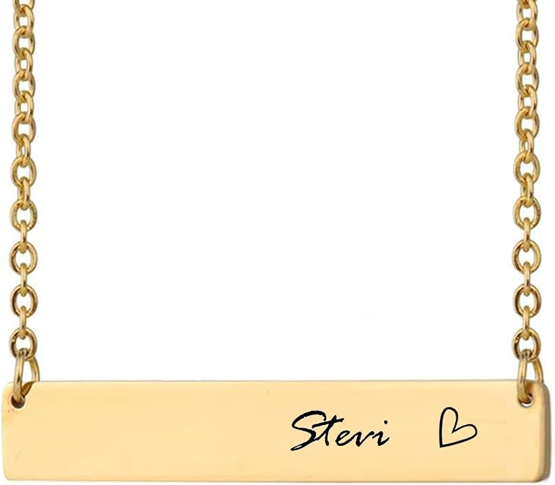 HUAN XUN Custom Bar Necklace Personalized Engraved Name Bar Necklace for Women Customized Stainless Steel Heart Pendant Bar Jewelry Gift for Her Mother Day Christmas