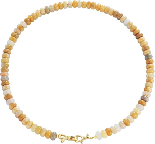 NLIEO Rainbow Colorful Gemstone Beaded Choker Necklace for Women 14K Gold Bow Birthstone Beads Chokers 18inches