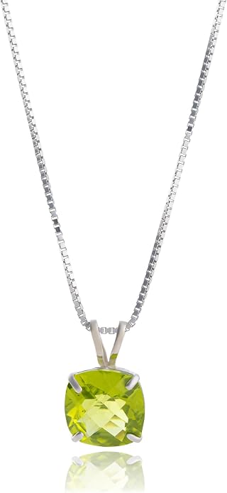 MAX + STONE Cushion Cut Gemstone Necklace | 8mm Solitaire Birthstone Necklace for Women | Gemstone Pendant Necklaces with 18 inch Box Chain