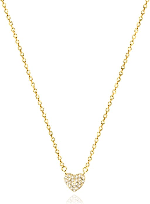 Zeffy Dainty Gold Heart Necklace for Women Trendy 14K Gold/Silver Plate Cute Heart Pendant Choker Necklaces Gold Love Heart Chain Necklace for Women Dainty Gold Jewelry Gifts for Women