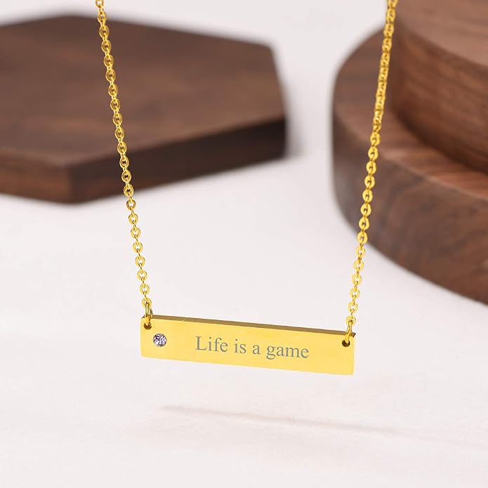 Custom4U Personalized Birthstone Bar Necklaces for Women, Custom Handmade Silver/Black/Gold Vertical Bar Pendants with 1-3 Names Engraved,Unique Memorial Necklace for Her