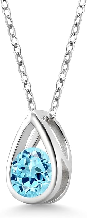 Gem Stone King Teardrop Pendant Necklace For Women | 5MM Round Gemstone Birthstone | 925 Sterling Silver | With 18 Inch Silver Chain | Fine Jewelry Gift for Her Mom Women Wife