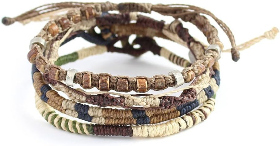 Wakami Earth Charm Bracelet Stack | Braided Beaded Stackable Bracelets for Women | Waterproof Fair Trade Handmade Boho Jewelry for Women and Men