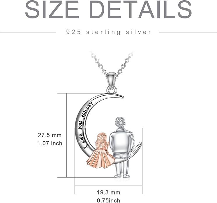 PROESS S925 Sterling Silver Daughter Heart Pendant Necklace from Dad Mom I Love You Forever Jewelry