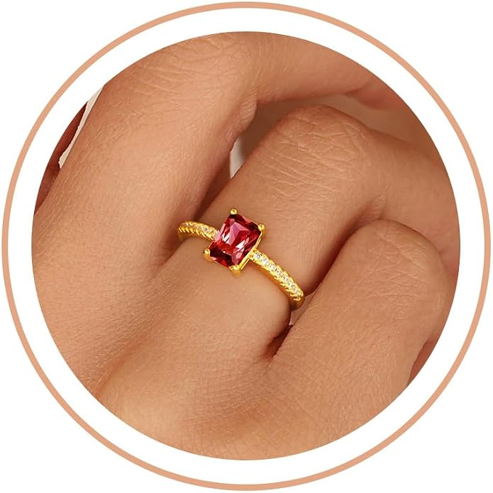 Honsny Gold Birthstone Rings for Women Non Tarnish 14K Gold Plated Emerald Engagement Promise Rings CZ Stackable Dainty Gemstone Pinky Eternity Band Ring Jewelry Birthday Graduation Gifts