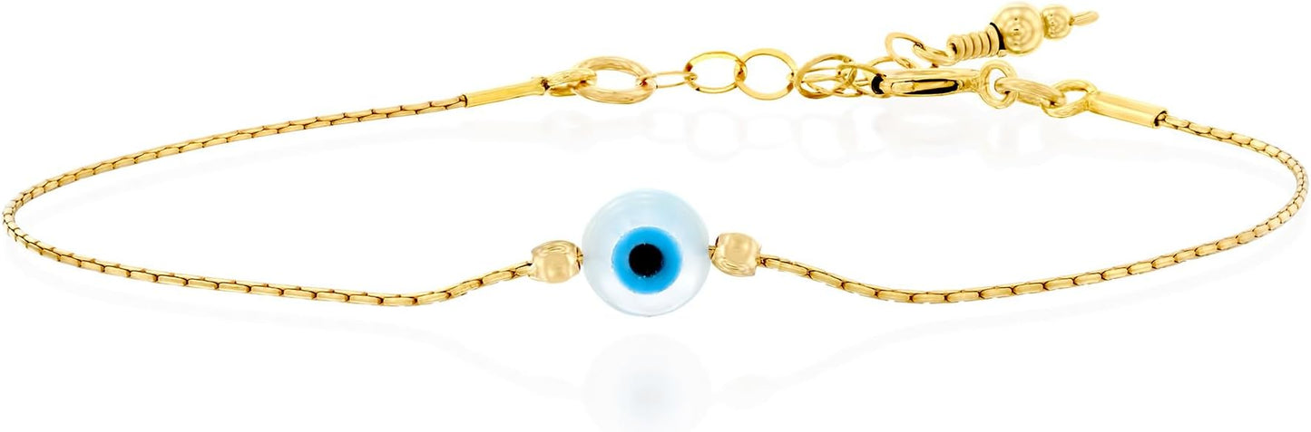 Minimalist Evil Eye Charm Bracelet – Handmade Delicate Good Luck Jewelry for Women – Adjustable 6.5” + 1” Extender