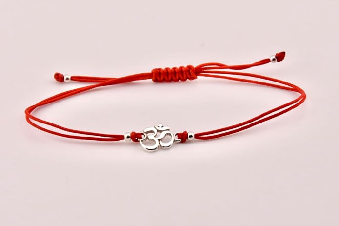 Om Bracelet Red String Sterling Silver 925 Chakra Healed Buddha Yoga Spiritual Charm Adjustable Size Unisex Handmade Jewelry