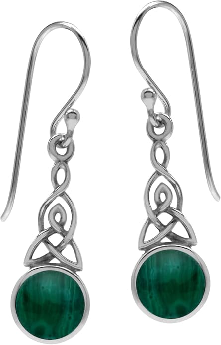Silvershake 6MM Round Shape Inlay White Gold Plated or Yellow Gold Plated 925 Sterling Silver Triquetra Celtic Knot Dangle Leverback or Hook Earrings Jewelry for Women