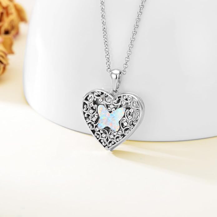 Dorunmo Personalized Locket Necklace 925 Sterling Silver that Holds Pictures Butterfly Birthstone Photo Heart Locket Custom Jewelry Congratulations New Beginnings New Job Gifts for Women