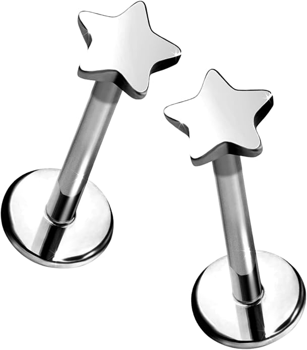 Cords Club Star Flat Back Stud – ASTM-F136 Implant Grade Titanium - Push Pin Design for Sensitive Ears (Single Earring)