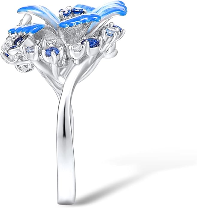 Santuzza 925 Sterling Silver Enamel Flower Ring for Women