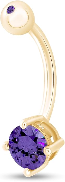 AFFY Round Shape Body Piercing Curved Barbells, Floating Navel Belly Piercing Button Premium Surgical Steel Ring in 14K Gold Over Sterling Silver