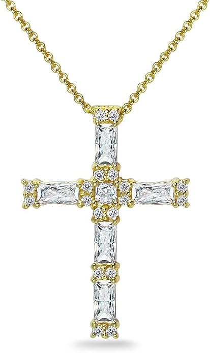 B. BRILLIANT Sterling Silver Baguette-cut AAA Cubic Zirconia Cross Necklace Made for Women